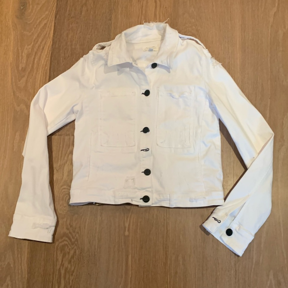 McGuire distressed white denim jacket size S
